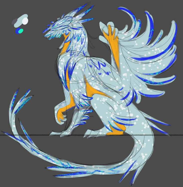 Rough Colour example with a black, purple and blue dragon